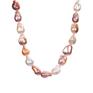 Naturally Lavender and Papaya Baroque Cultured Pearl Sterling Silver Necklace (17mm x15mm)