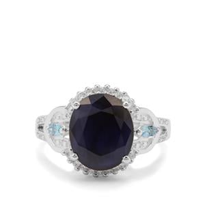 Madagascan Blue Sapphire, Swiss Blue Topaz & White Zircon Sterling Silver Ring ATGW 6.28cts