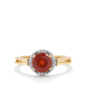 Gooseberry Grossular Garnet Ring with White Zircon in Gold Plated Sterling Silver 1.57cts