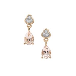 Peach Morganite Earrings with Diamond in 9K Gold 1.20cts