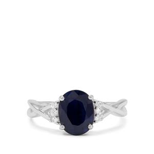 Madagascan Blue Sapphire & White Zircon Sterling Silver Ring ATGW 2.50cts