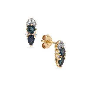 Natural Royal Blue Sapphire & White Zircon 9K Gold Earrings ATGW 1.20cts