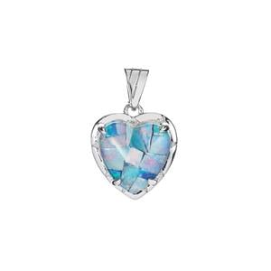 Mosaic Opal Heart Pendant in Sterling Silver 3.55cts