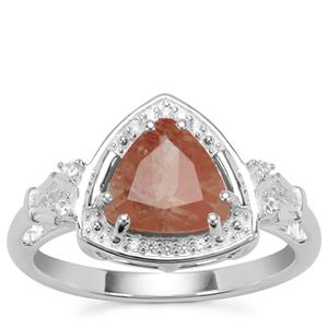 Guyang Sunstone Ring with White Zircon in Sterling Silver 1.76cts