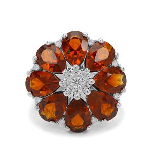 Madeira Citrine & White Zircon Sterling Silver Ring ATGW 9.05cts