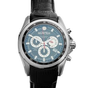 Rockshell Mark III Chrono Black Dial Black Leather Strap Watch in Stainless Steel