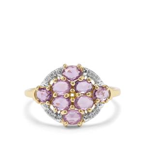 Rose Cut Purple Sapphire & White Zircon 9K Gold Ring ATGW 1.34cts