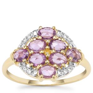Rose Cut Purple Sapphire Ring with White Zircon in 9K Gold 1.34cts