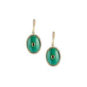Malachite, Black Spinel & White Topaz Gold Tone Sterling Silver Earrings ATGW 21.13cts