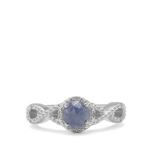 Rose Cut Bharat Blue Sapphire & White Zircon Sterling Silver Ring ATGW 0.98ct
