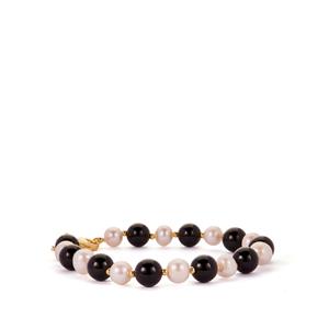 Kaori Cultured Pearl & Black Onyx Gold Tone Sterling Silver Bracelet 