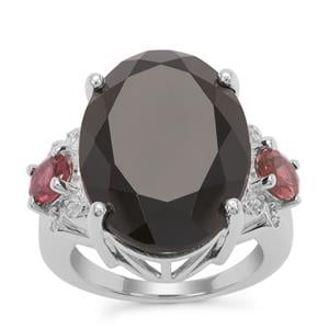 Black Spinel Ring with Oyo Pink Tourmaline in Sterling Silver 15.90cts
