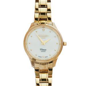 Venus White Mother of Pearl Diamond Dial Yellow Gold Bracelet Watch in Stainless Steel
