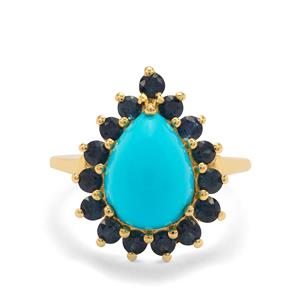 Sleeping Beauty Turquoise & Australian Blue Sapphire 9K Gold Ring ATGW 4.25cts