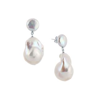 Baroque Freshwater Cultured Pearl Rhodium Flash Sterling Silver Earrings 