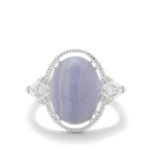Blue Lace Agate & White Zircon Sterling Silver Ring ATGW 5.81cts