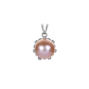 Naturally Papaya Cultured Pearl & White Topaz Sterling Silver Pendant 