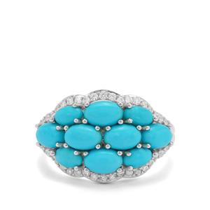 Sleeping Beauty Turquoise & White Zircon Sterling Silver Ring ATGW 4.05cts