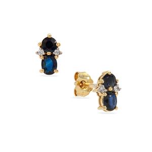 Australian Blue Sapphire & White Zircon 9K Gold Earrings ATGW 0.85cts