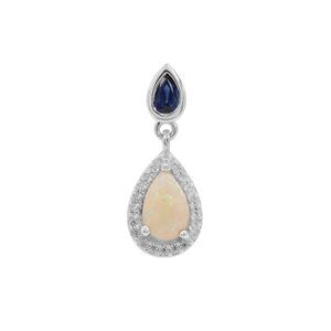 Coober Pedy Opal, Australian Blue Sapphire Pendant with White Zircon in Sterling Silver 0.80ct