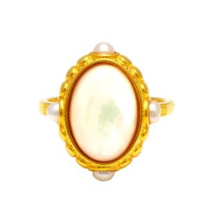 Mother of Pearl & Freshwater Cultured Pearl Gold Tone Sterling Silver Ring 