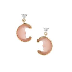 Lehrer Man in the Moon Pink Quartz Earrings with White Zircon in 9K Gold 8.20cts
