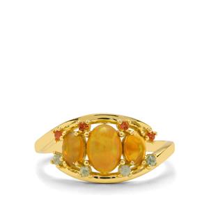 Ethiopian Dark Opal & Orange, Green Sapphire 9K Gold Ring ATGW 1.05cts