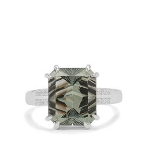 Sahl Cut Prasiolite & White Zircon Sterling Silver Ring ATGW 5.85cts
