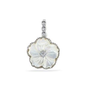 Mother of Pearl & White Topaz Sterling Silver Flower Pendant