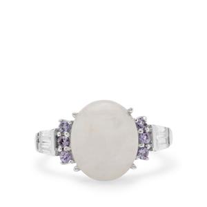 Rainbow Moonstone ,Tanzanite Ring with White Zircon in Sterling Silver 6.80cts