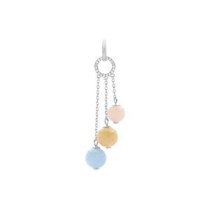 Morganite, Yellow Beryl, Aquamarine & White Zircon Sterling Silver Pendant ATGW 18cts