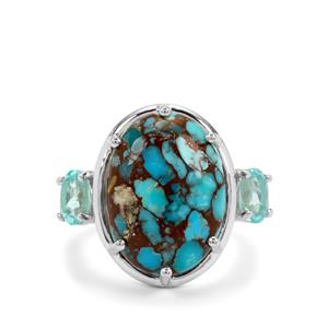 Egyptian Turquoise & Madagascan Blue Apatite Sterling Silver Ring ATGW 11.95cts