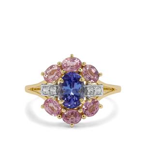 Tanzanite, Pink Sapphire & White Zircon 9K Gold Ring ATGW 2.50cts