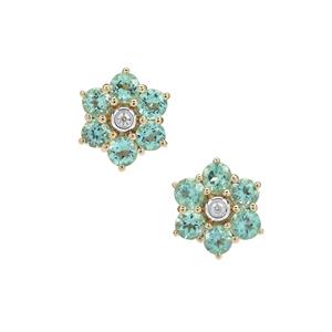 Nigerian Emerald Earrings with White Zircon in 9K Gold 1.20cts