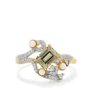 Csarite®, Seed Pearl & White Zircon 9K Gold Ring (2.30mm)