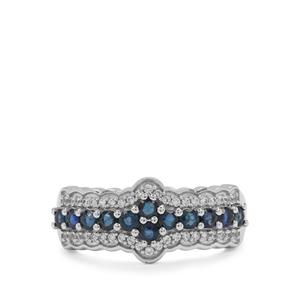  Natural Nigerian Blue Sapphire & White Zircon 9K White Gold Ring ATGW 1.10cts