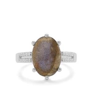 Labradorite Ring with White Zircon in Sterling Silver 6.55cts
