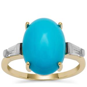 Sleeping Beauty Turquoise Ring with White Zircon in 9K Gold 5.60cts