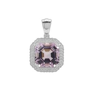 Asscher Cut Rose De France Amethyst Pendant with White Zircon in Sterling Silver 4.30cts