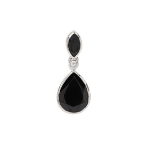 Black Spinel & White Zircon Sterling Silver Pendant ATGW 4cts