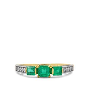 Panjshir Emerald Type II & White Zircon 9K Gold Tomas Rae Ring ATGW 0.90ct