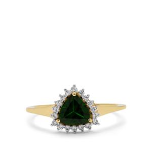 Chrome Diopside & White Zircon 9K Gold Ring ATGW 1.25cts 