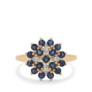 Natural Nigerian Blue Sapphire & White Zircon 9K Gold Ring ATGW 1.35cts