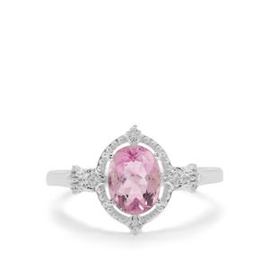 Natural Pink Fluorite & White Zircon Sterling Silver Ring ATGW 1.56cts