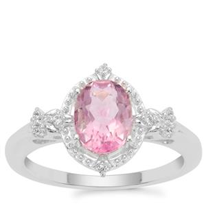 Natural Pink Fluorite Ring with White Zircon in Sterling Silver 1.56cts