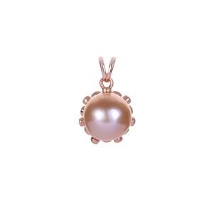 Naturally Papaya Cultured Pearl (10.5mm) & White Topaz Rose Gold Tone Sterling Silver Pendant 