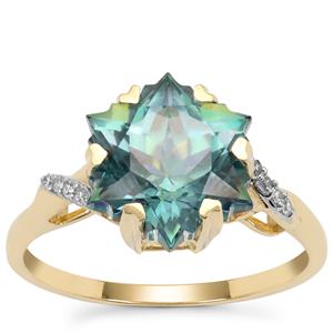 Snowflake Cut Ocean Blue Topaz Ring with Diamond in 9K Gold 5.70cts