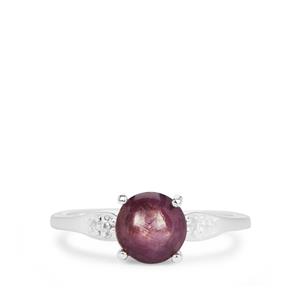 Bharat Star Ruby Ring with White Zircon in Sterling Silver 2.71cts
