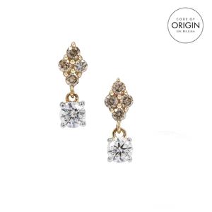 9K Gold Earrings with De Beers Code of Origin Diamonds & Champagne Diamonds 3/4ct 