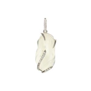 'The White Flame' Branca Onyx & White Zircon Sterling Silver Pendant ATGW 21.25cts